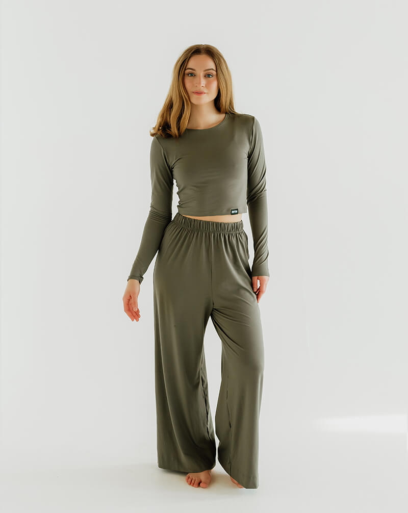Khaki Comfort Flowy Pants