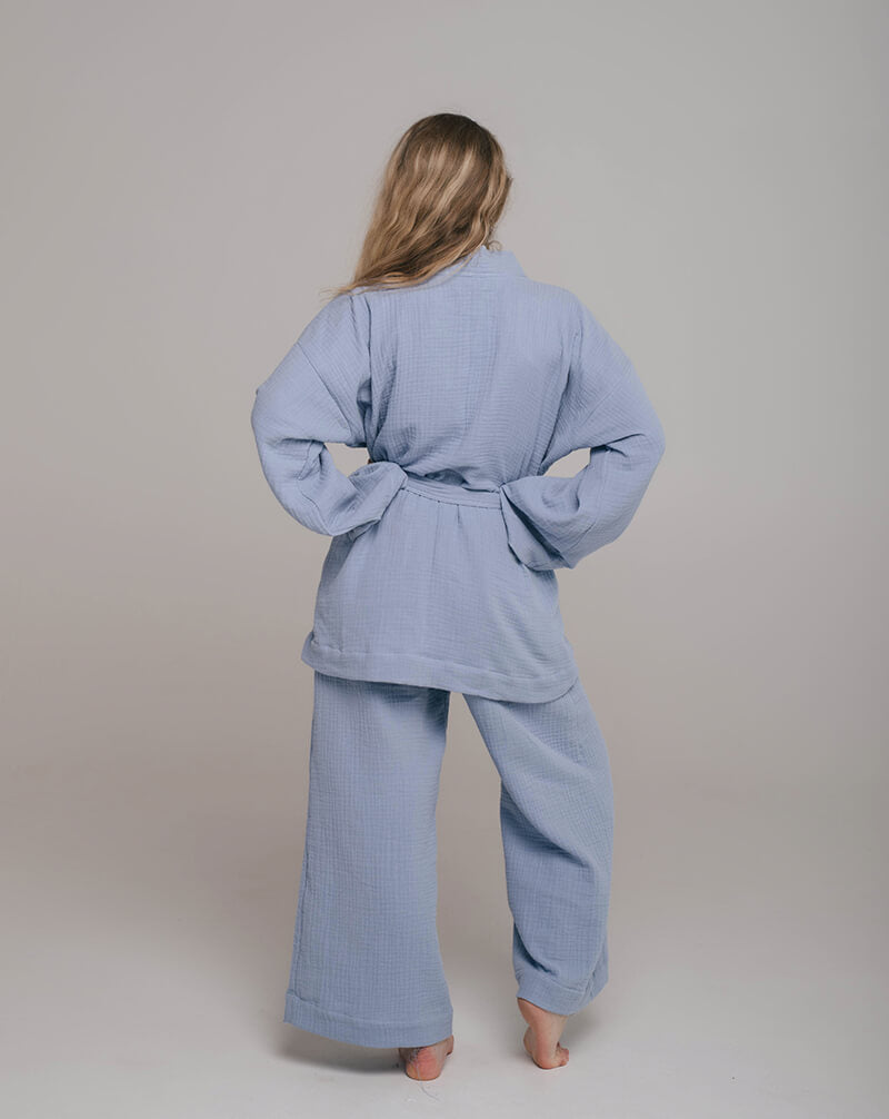 Blue Postpartum Kimono Loungewear Set