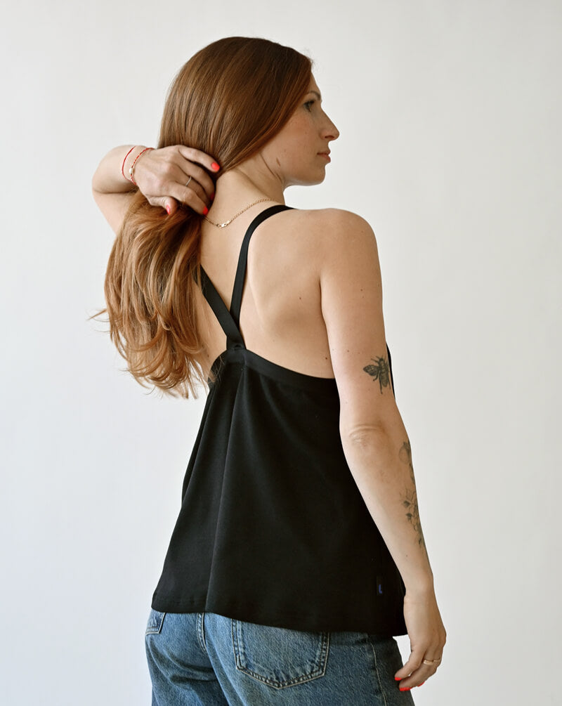 Black Nursing Top with Built-In Bra