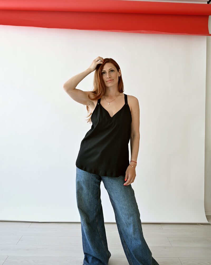 Black Nursing Top with Built-In Bra