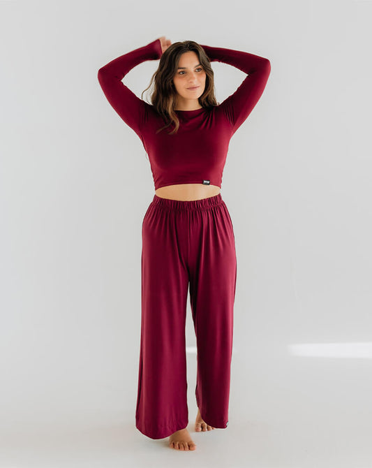 Burgundy Comfort Flowy Pants