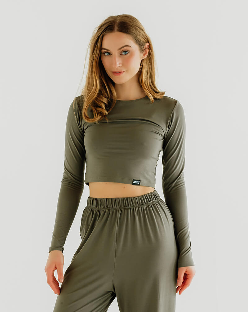 Khaki Comfort Crop Top