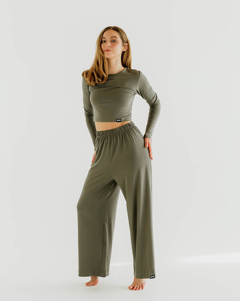 Khaki Comfort Flowy Pants