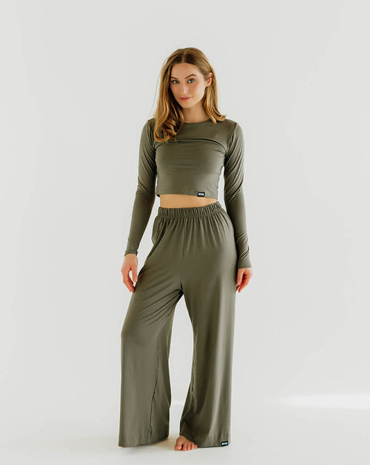 Khaki Comfort Flowy Pants